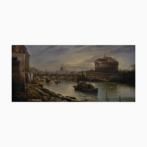 After G. Vanvitelli, Rome, Italian Landscape Painting, Oil on Canvas, Framed-YUW-1304915