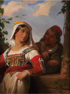 After Gerolamo Induno, Courtship Scene, 1800s, Oil on Canvas-QOR-2028971