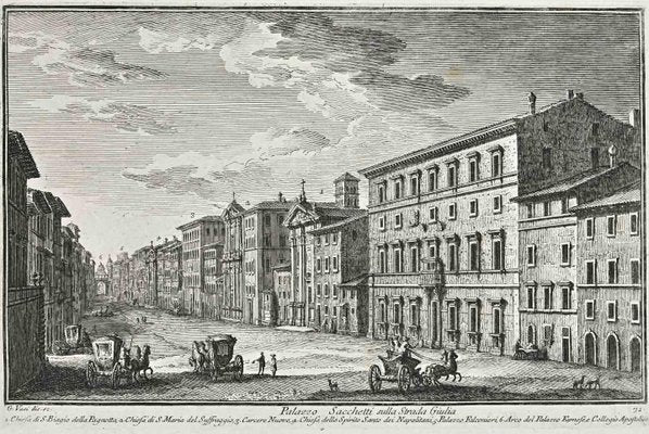 After Giuseppe Vasi, Palazzo Sacchetti sulla Strada Giulia, Etching, 18th Century-ZCI-1380131