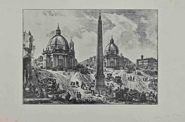 After Giuseppe Vasi, Piazza del Popolo, Original Etching, 18th Century-ZCI-1380112