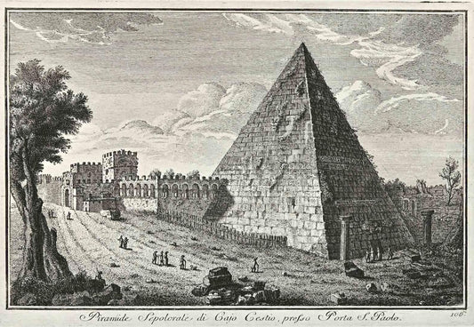 After Giuseppe Vasi, Piramide, Porta S.Paolo, Etching, 18th Century