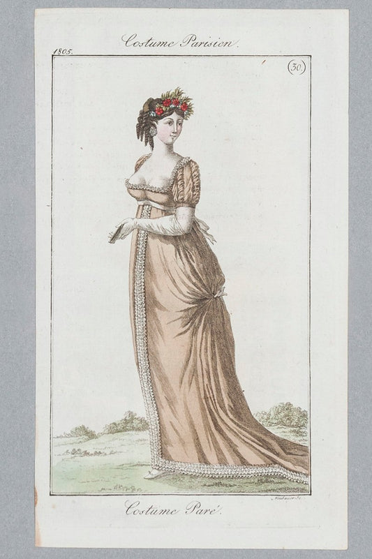 After Horace Vernet, Series: Costume Parisien, Fashion Graphics: Headwear, 1805, France, Print, Framed