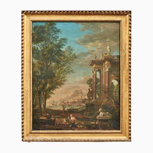 After I. De Moucheron, Landscape with a Fountain, 18th Century, Painting on Canvas-FDW-2042791