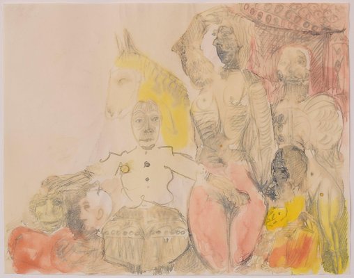 After James Ensor, Figures, Watercolor on Paper, Framed-AOI-1196866