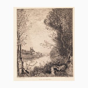 after Jean-Baptiste-Camille Corot, View of Mantes, 19th Century, Etching-ZCI-792571