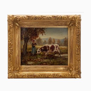 After Julien Dupre, The Sheperdess of Cows, 2008, Oil on Canvas, Framed-YUW-1314636