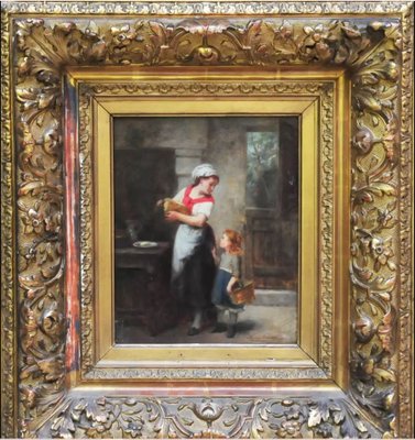 After Léon Emile Caille, Little Girl Carrying a Basket of Fruit, 1800s, Oil on Wood-QOR-2028901