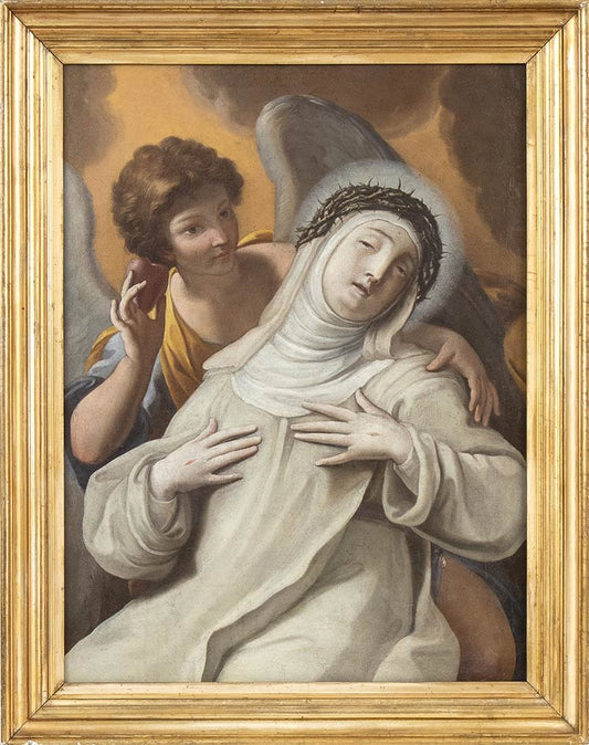 After Lorenzo Pasinelli, Ecstasy of St. Catherine of Siena Supported by an Angel, Oil on Canvas, Framed