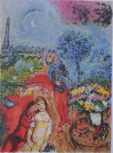 After Marc Chagall, Lovers of the Eiffel Tower, Lithograph