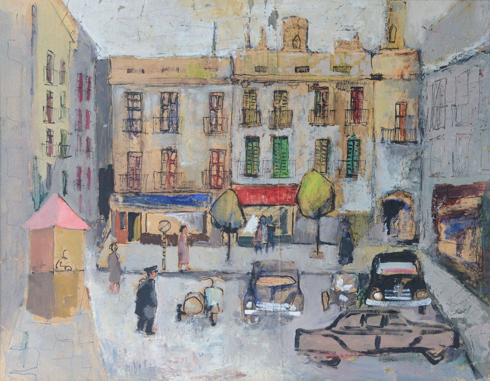 After Maurice Utrillo, French Square, 1950s, Gouache on Paper