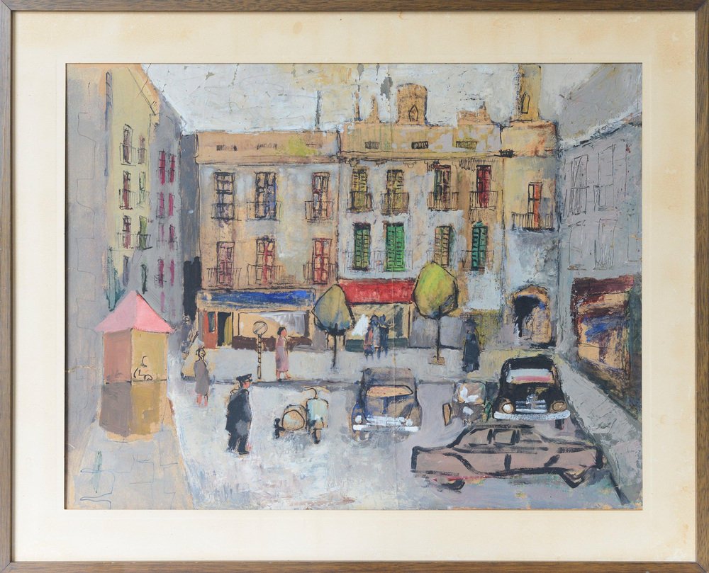 After Maurice Utrillo, French Square, 1950s, Gouache on Paper