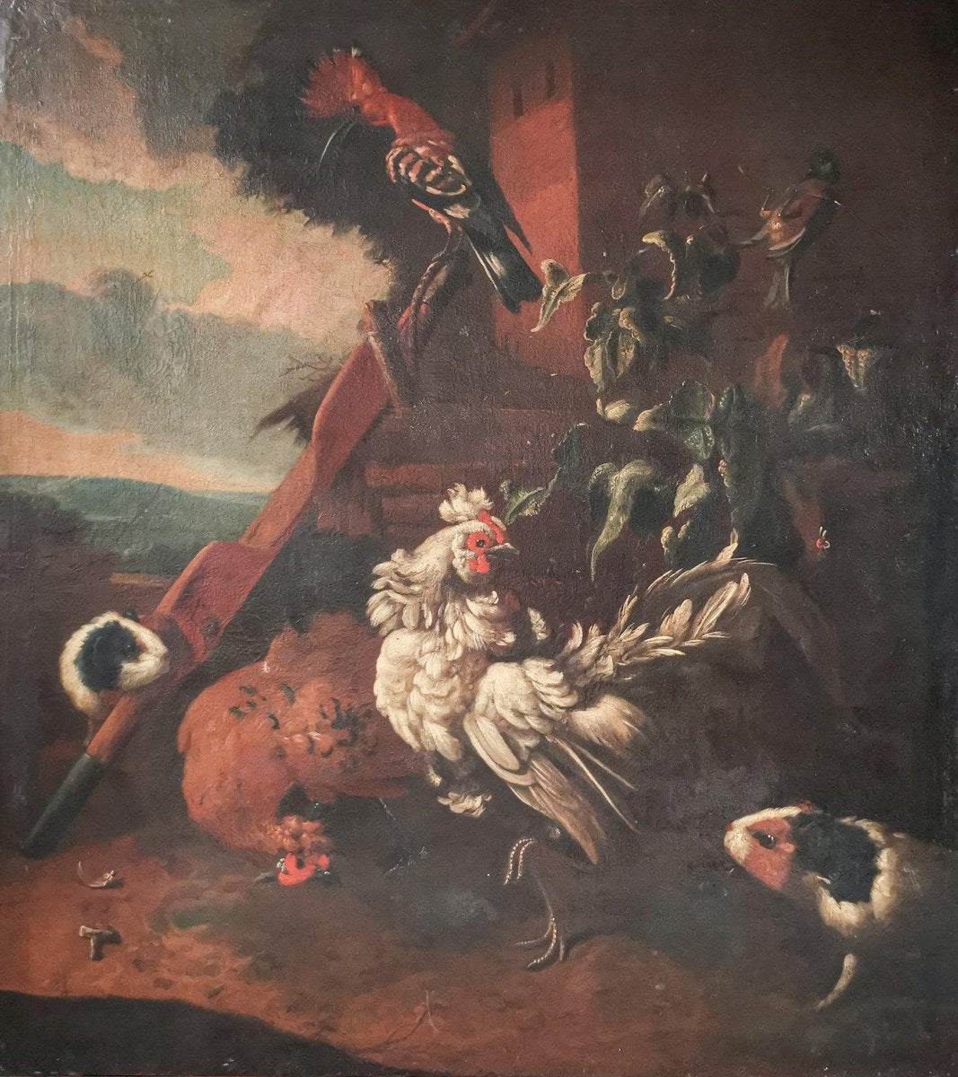 After Melchior De Hondecoeter, Still Life with Rooster, 1600s, Oil on Canvas