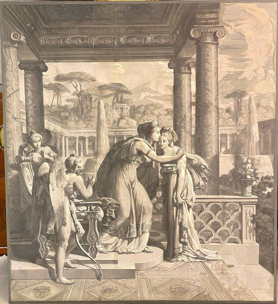 After Merry-Joseph Blondel & Louis Lafitte, The Reconciliation of Venus & Psyche, Grisaille Painting on Paper, 19th Century