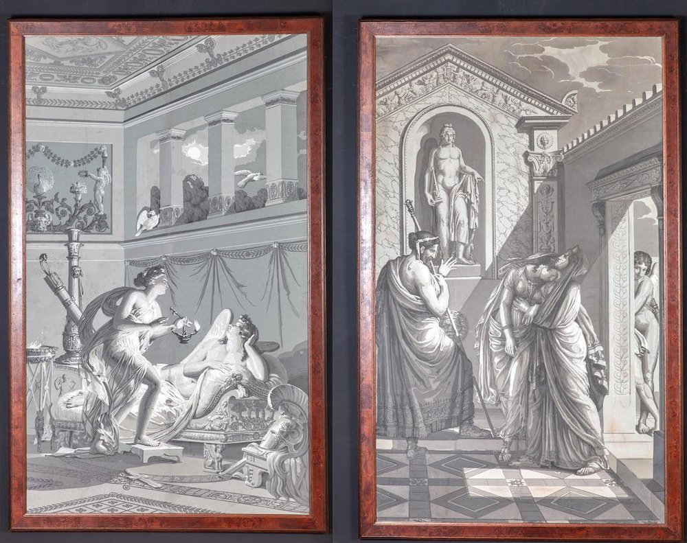 After Merry-Joseph Blondel & Louis Lafitte, The Reconciliation of Venus & Psyche, Grisaille Painting on Paper, 19th Century