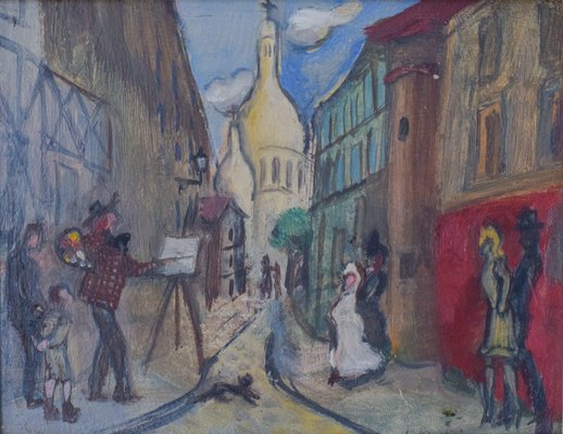 After Michel Georges-Michel, Montmartre Scene, Mid-20th Century, Oil on Board, Framed-AOI-1110901