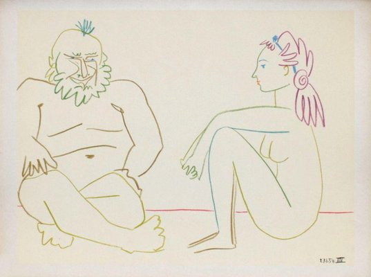 After Pablo Picasso, Comédie Humaine: 27.1.54. XIV, 1954, Lithograph on Rivoli Paper-FMZ-1176929