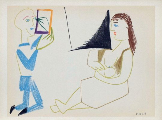 After Pablo Picasso, Comédie Humaine: 29.1.54. V, 1954, Lithograph on Rivoli Paper-FMZ-1176925