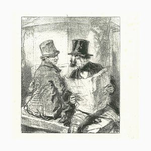 After Paul Gavarni, Reading News, Original Lithograph, 1881-ZCI-2024843