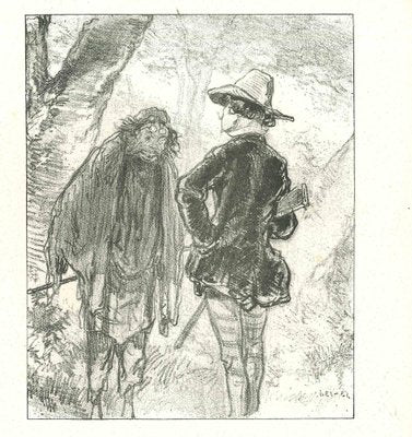 After Paul Gavarni, The Conversation of Vagabond and Hunter, Original Lithograph, 1881-ZCI-2029699