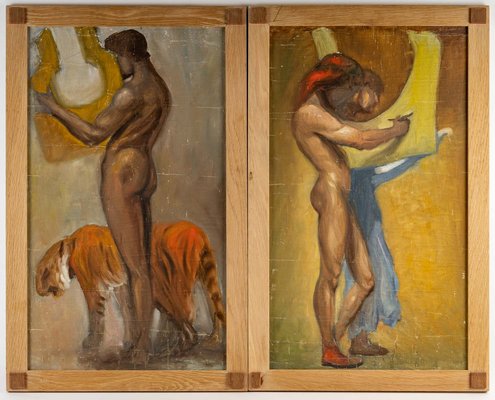 After Paul Jouve, Paintings, Oil on Canvas, Framed, Set of 2-UQL-1154779