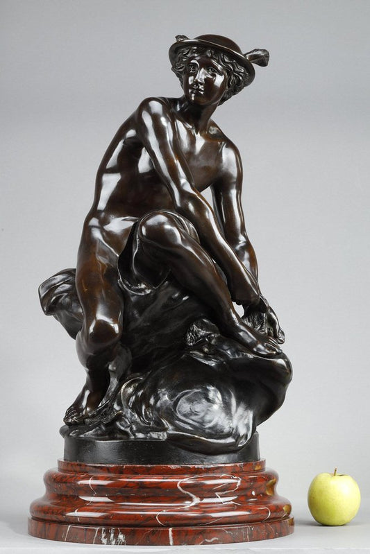 After Pigalle, Mercure Attachant Ses Talonnières, 19th Century, Large Bronze