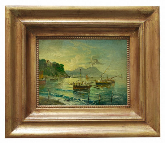 After Posillipo School, Italian Seascape, 2008, Oil on Board, Framed