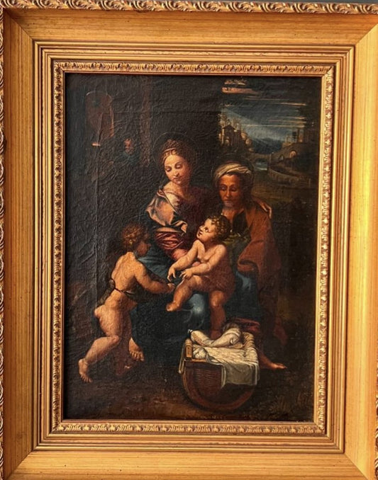 After Raphael, Holy Family with Saint Anne and Saint John, 1800s, Oil on Canvas, Framed