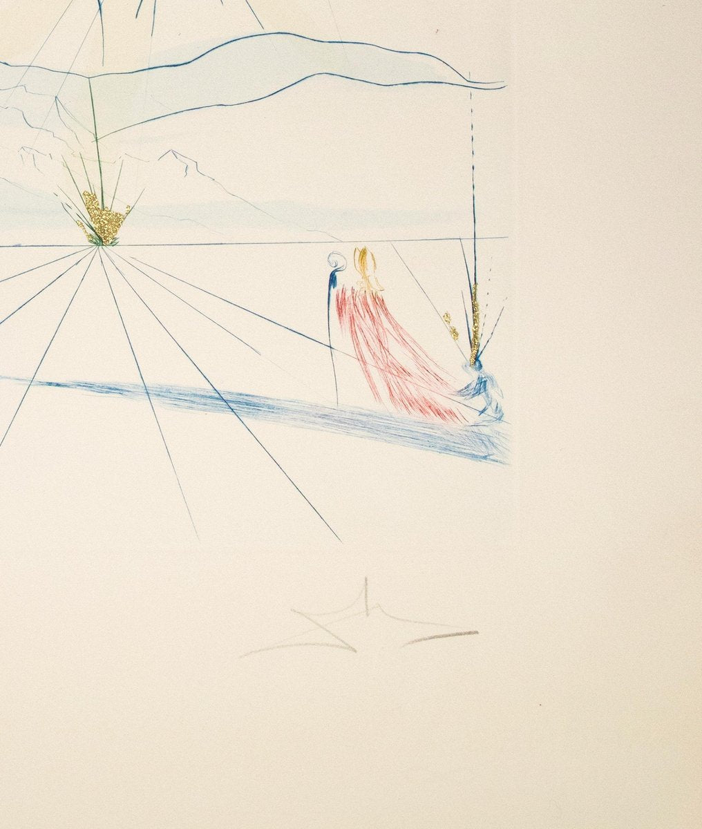 After S. Dali, Bridegroom Leaps Upon the Mountains, 1971, Etching