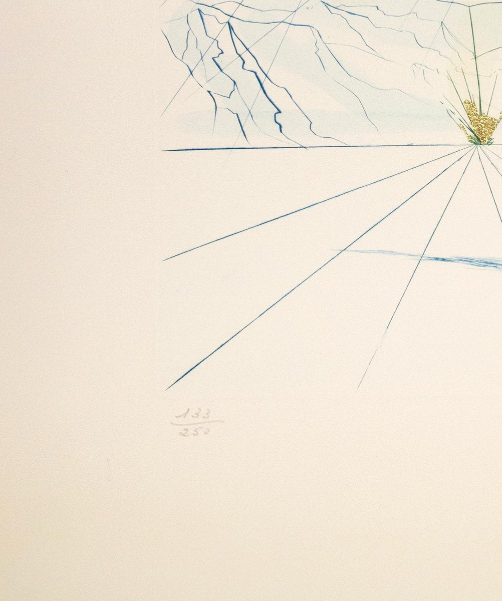 After S. Dali, Bridegroom Leaps Upon the Mountains, 1971, Etching