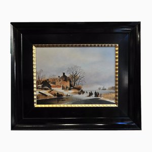 After Théodore De Reuver, Winter Landscape, 1700s-1800s, Oil on Wood-QOR-2028849