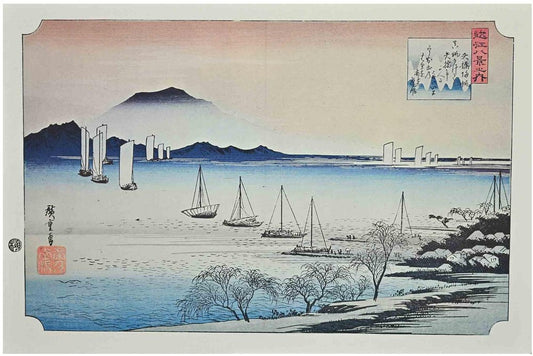 After Utagawa Hiroshige, Boats in Sunrise, Eight Scenic Spots in Oomi, 20th Century, Lithograph