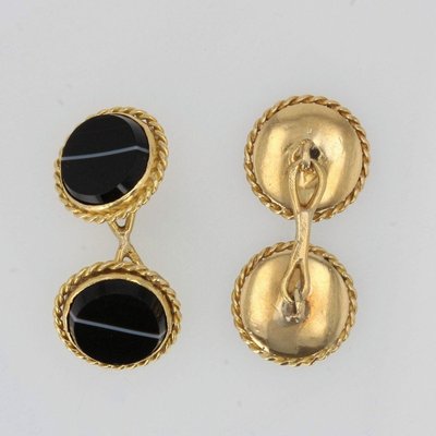 Agate 18 Karat Yellow Gold Cufflinks, 1960s-OLU-907596