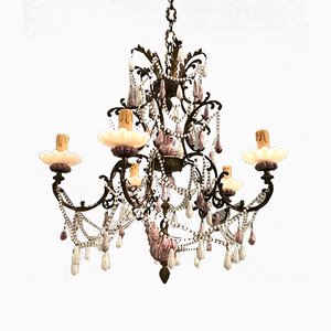 Agate Stone and Crystal Beaded Chandelier, 1940s-JJC-552551