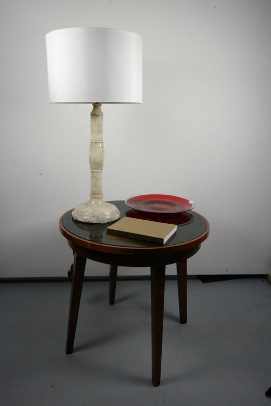 Agate Stone Table Lamp with Satin Lampshade, 1970s