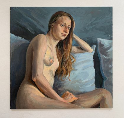 Agnieszka Staak-Janczarska, Nude with a Pillow, 2021, Oil on Cardboard-XHG-1241785