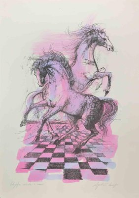 Agostino Cancogni, Free Horses, Lithograph, 1980s-ZCI-2030076