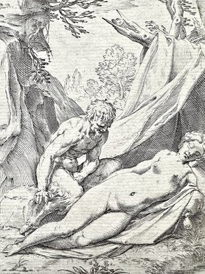 Agostino Caracci (1557, Bologna - 1602, Parma), Satyr Nymph, Copper Engraving-QFT-1734303