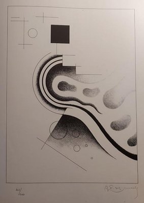 Aimé Félix Del Marle Abstract Composition (1946) Original Lithograph in Black and White Signed in Pencil-KHH-1437274