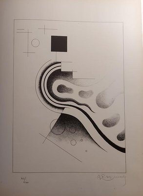 Aimé Félix Del Marle Abstract Composition (1946) Original Lithograph in Black and White Signed in Pencil-KHH-1437274