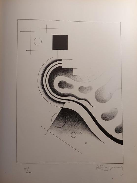 Aimé Félix Del Marle Abstract Composition (1946) Original Lithograph in Black and White Signed in Pencil