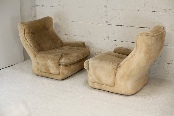 Airborne Fiberglass and Velvet Beige Armchairs by Michel Cadestin, Set of 2-MAO-953604