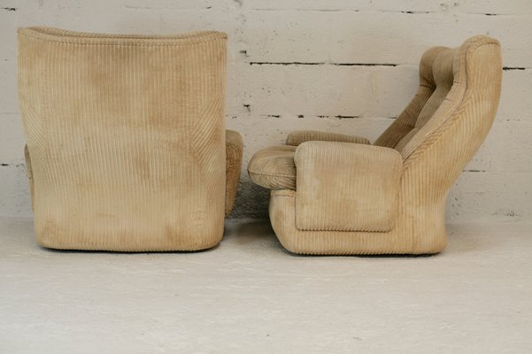 Airborne Fiberglass and Velvet Beige Armchairs by Michel Cadestin, Set of 2-MAO-953604