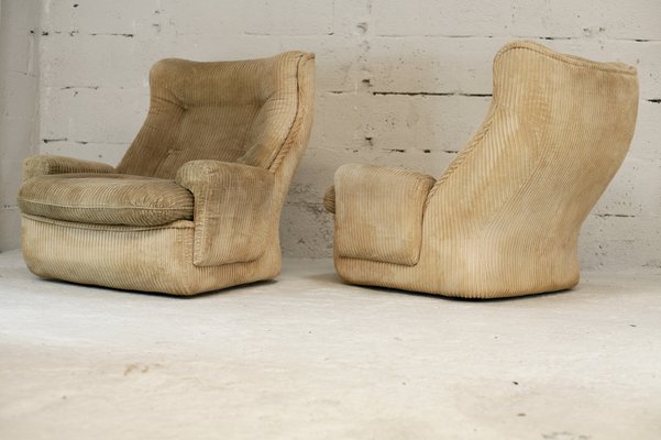 Airborne Fiberglass and Velvet Beige Armchairs by Michel Cadestin, Set of 2-MAO-953604