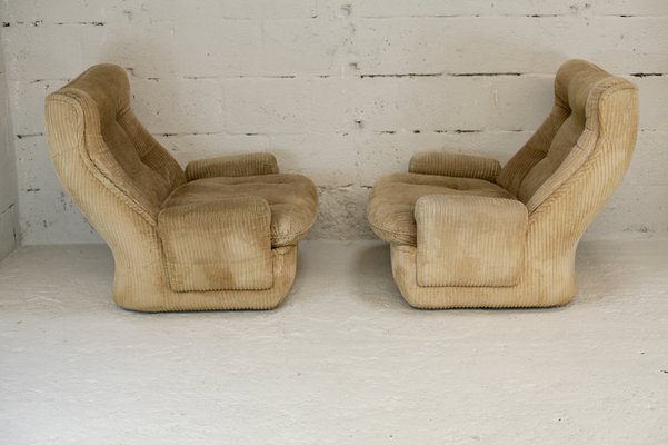 Airborne Fiberglass and Velvet Beige Armchairs by Michel Cadestin, Set of 2-MAO-953604