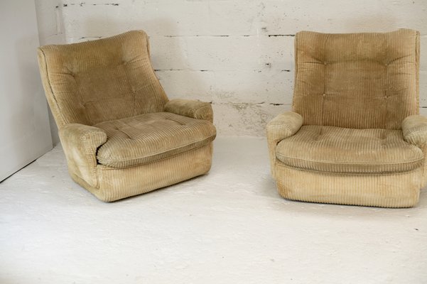 Airborne Fiberglass and Velvet Beige Armchairs by Michel Cadestin, Set of 2-MAO-953604