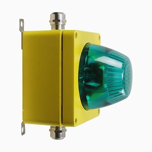 Airport Runway Sconce in Yellow Metal and Green Glass-BLS-1789373