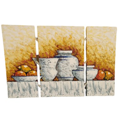 Aitana, Triptych Still Life Painting, Mixed Media on Canvas, Set of 3-TCS-1359474