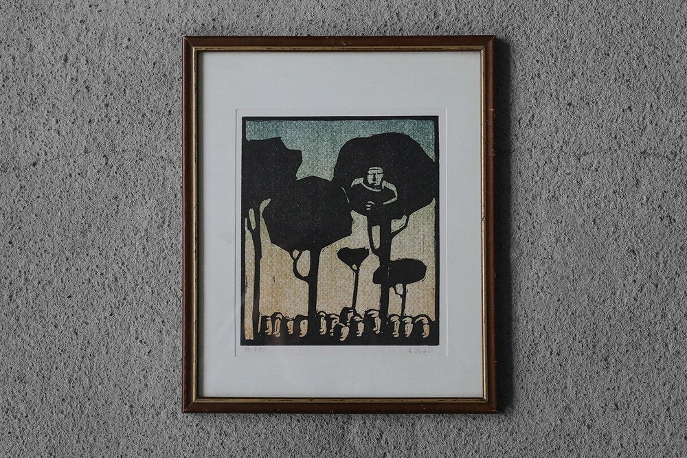 Åke Holm, Biblical Theme, Linocut, 1970s, Framed