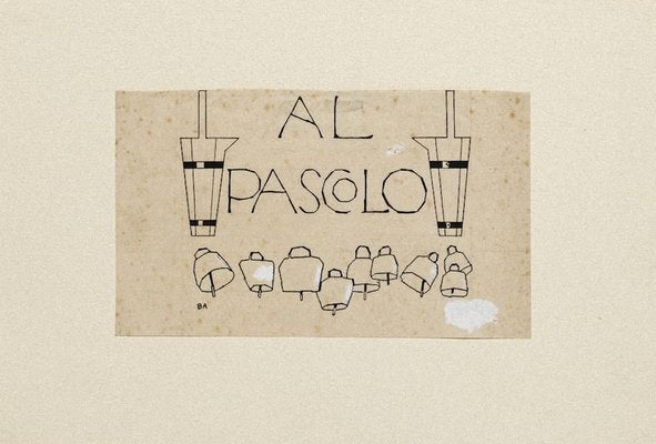 Al Pascolo - Original China Ink by Bruno Angoletta - Early 20th Century 20th Century-ZCI-758449