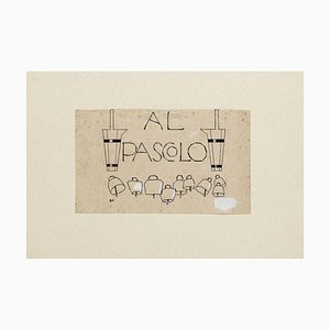 Al Pascolo - Original China Ink by Bruno Angoletta - Early 20th Century 20th Century-ZCI-758449